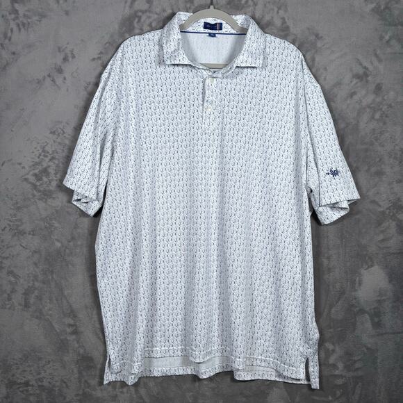 Stitch Golf Polo Shirt 2XL White Patterned 1917 Logo Performance Made in Korea - Picture 1 of 7